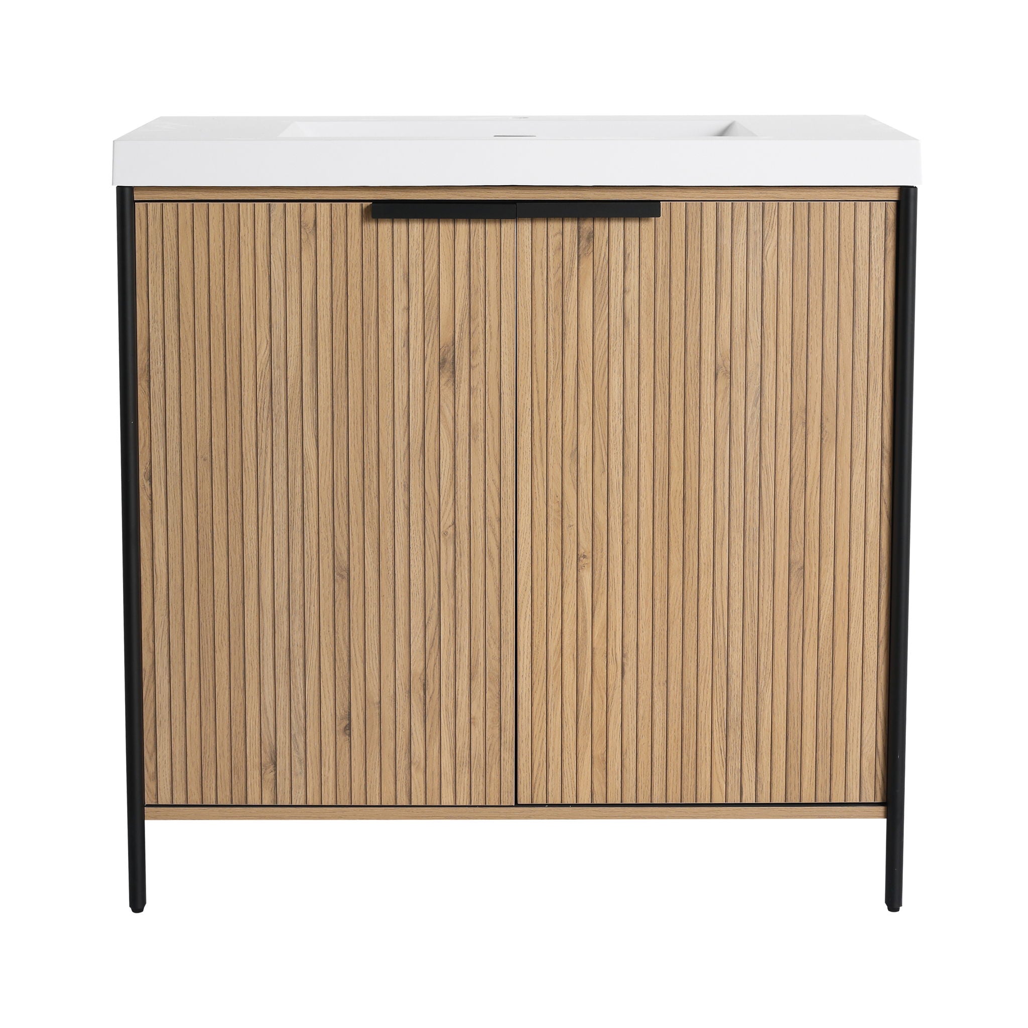 Modern Freestanding Bathroom Vanity With Resin Sink &amp; Soft Close Cabinet Doors