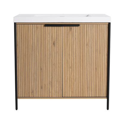 Modern Freestanding Bathroom Vanity With Resin Sink &amp; Soft Close Cabinet Doors