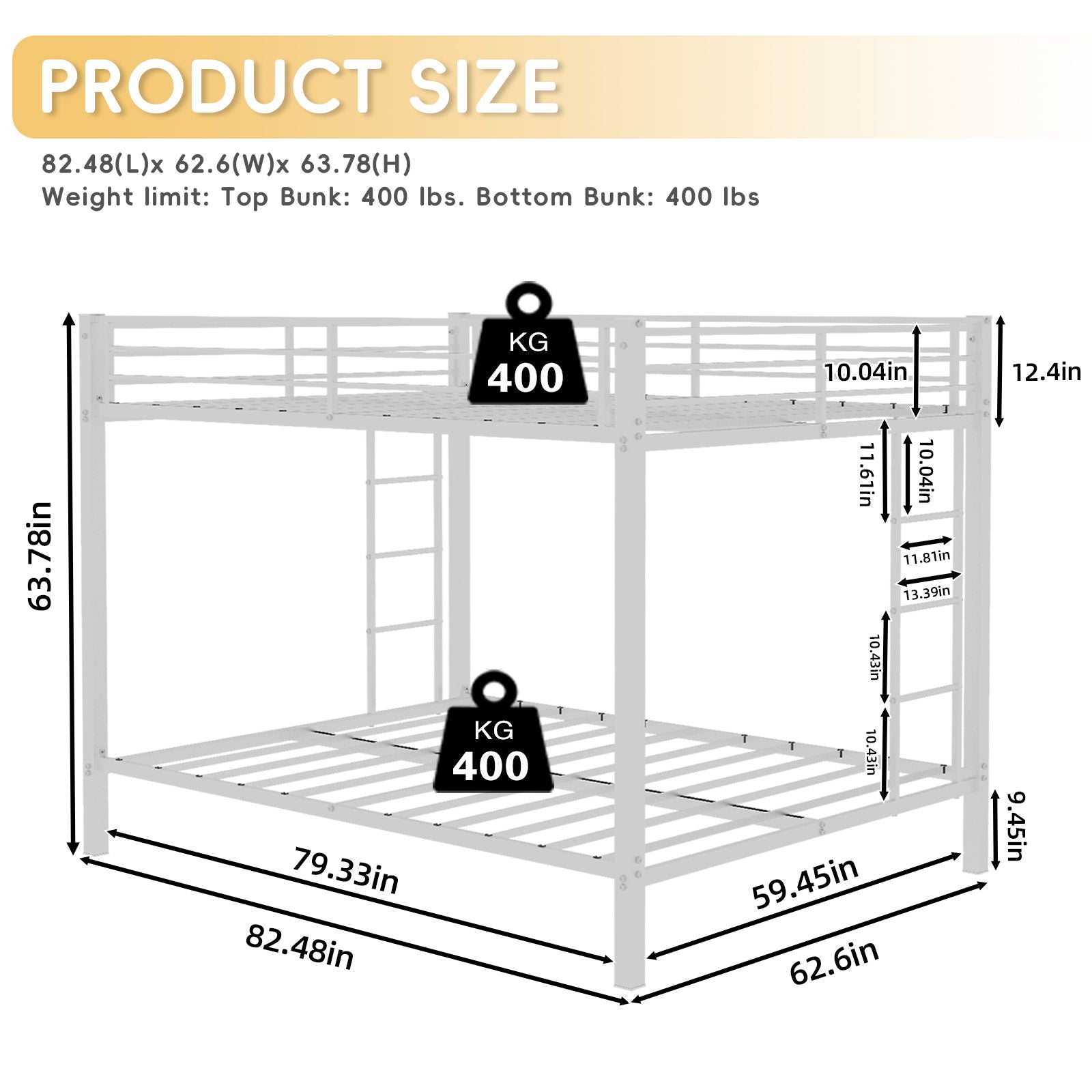Bunk Bed For Kids, Convertible Frame With Ladders &amp; Guardrail