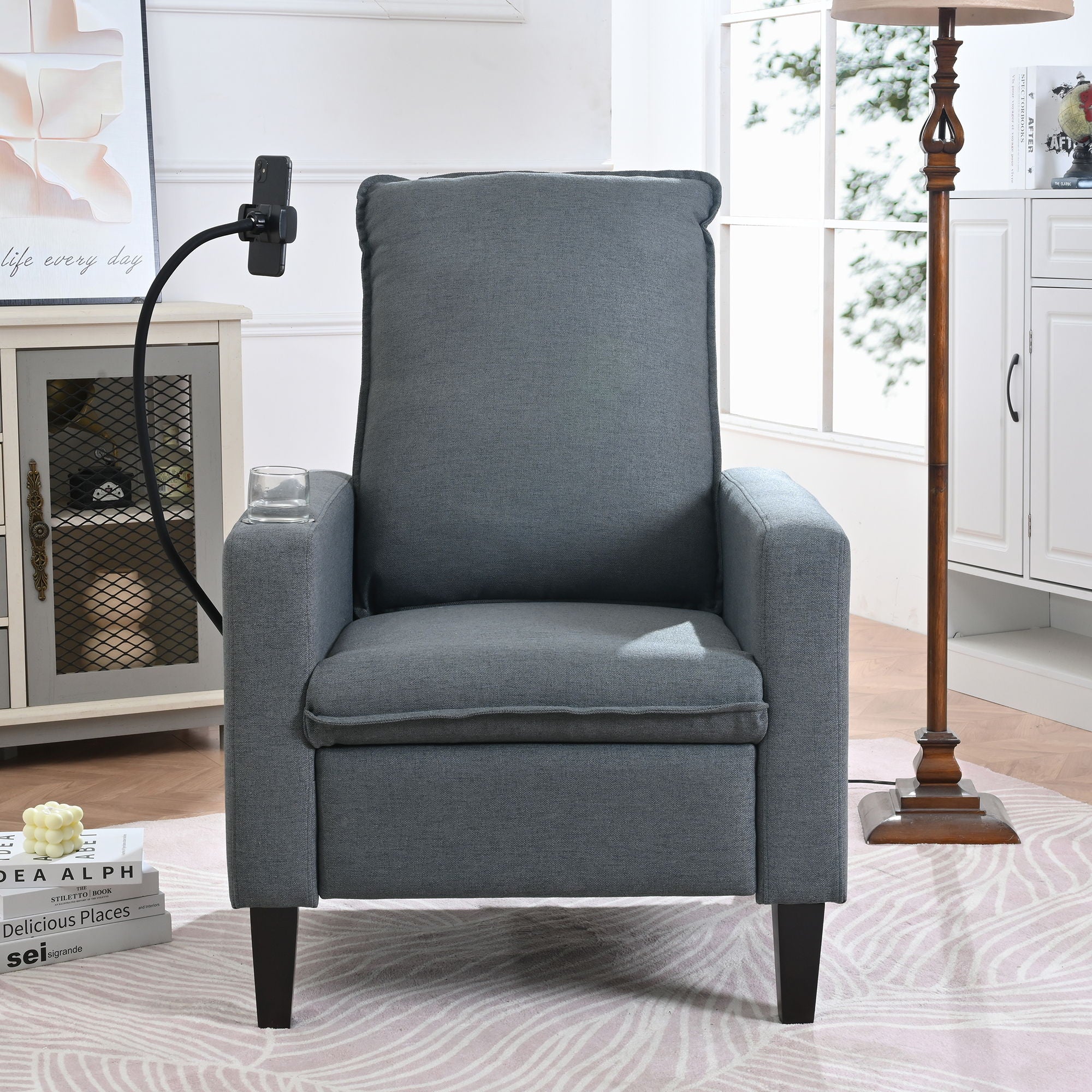 Recliner Chairs For Adults, Adjustable Recliner Sofa With Mobile Phone Holder &amp; Cup Holder, Modern Reclining Chairs Fabric Push Back Recliner Chairs For Living Room, Bedroom