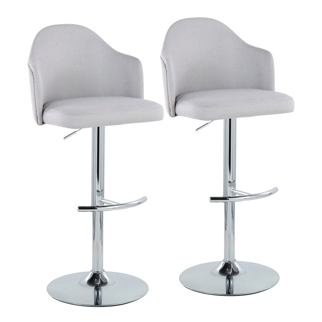 Ahoy - Contemporary Adjustable Barstool With Swivel With Rounded T Footrest (Set of 2) - Gray