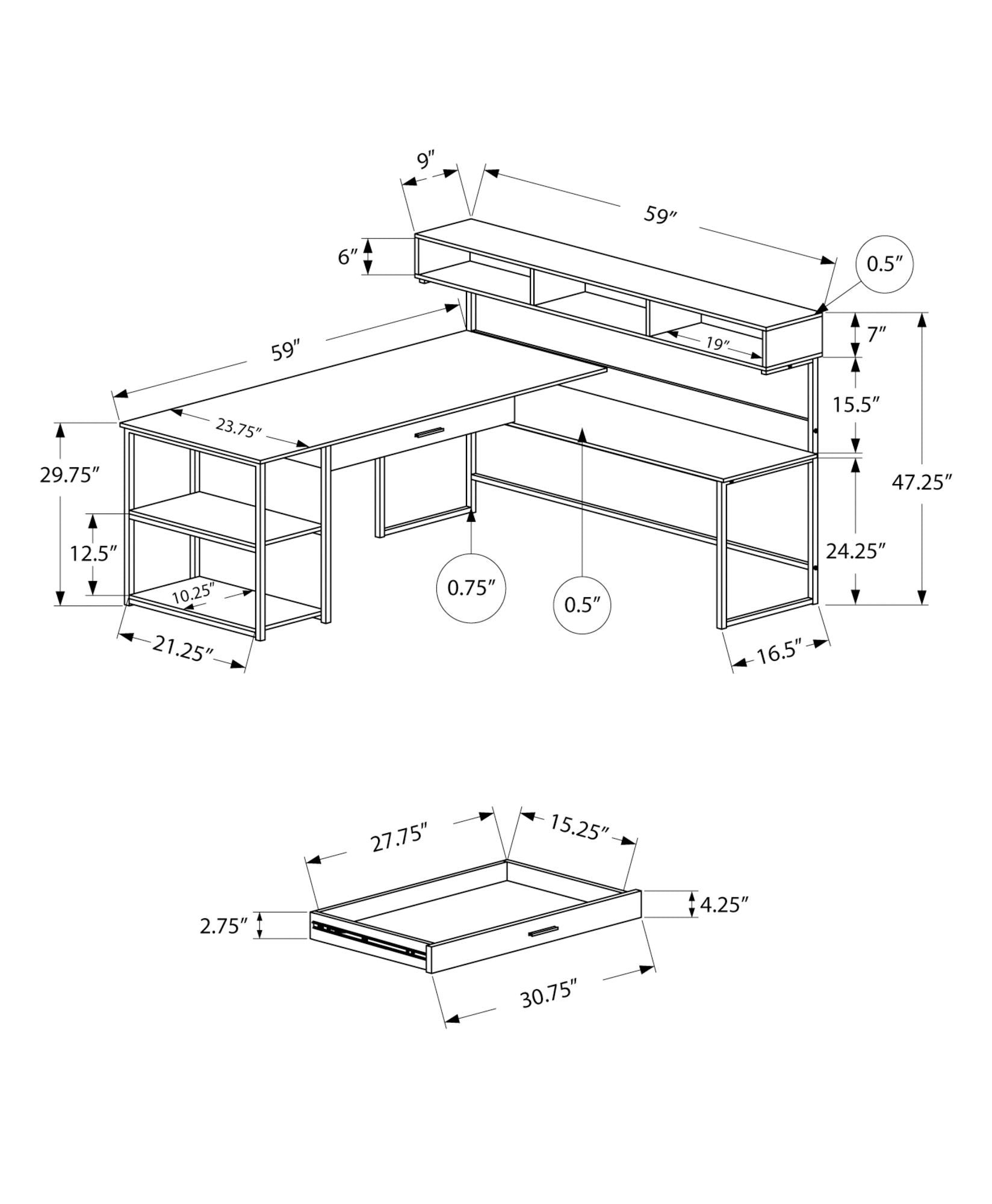 Computer Desk, Home Office, Corner, Storage Drawers, L Shape, Laptop, Contemporary &amp; Modern