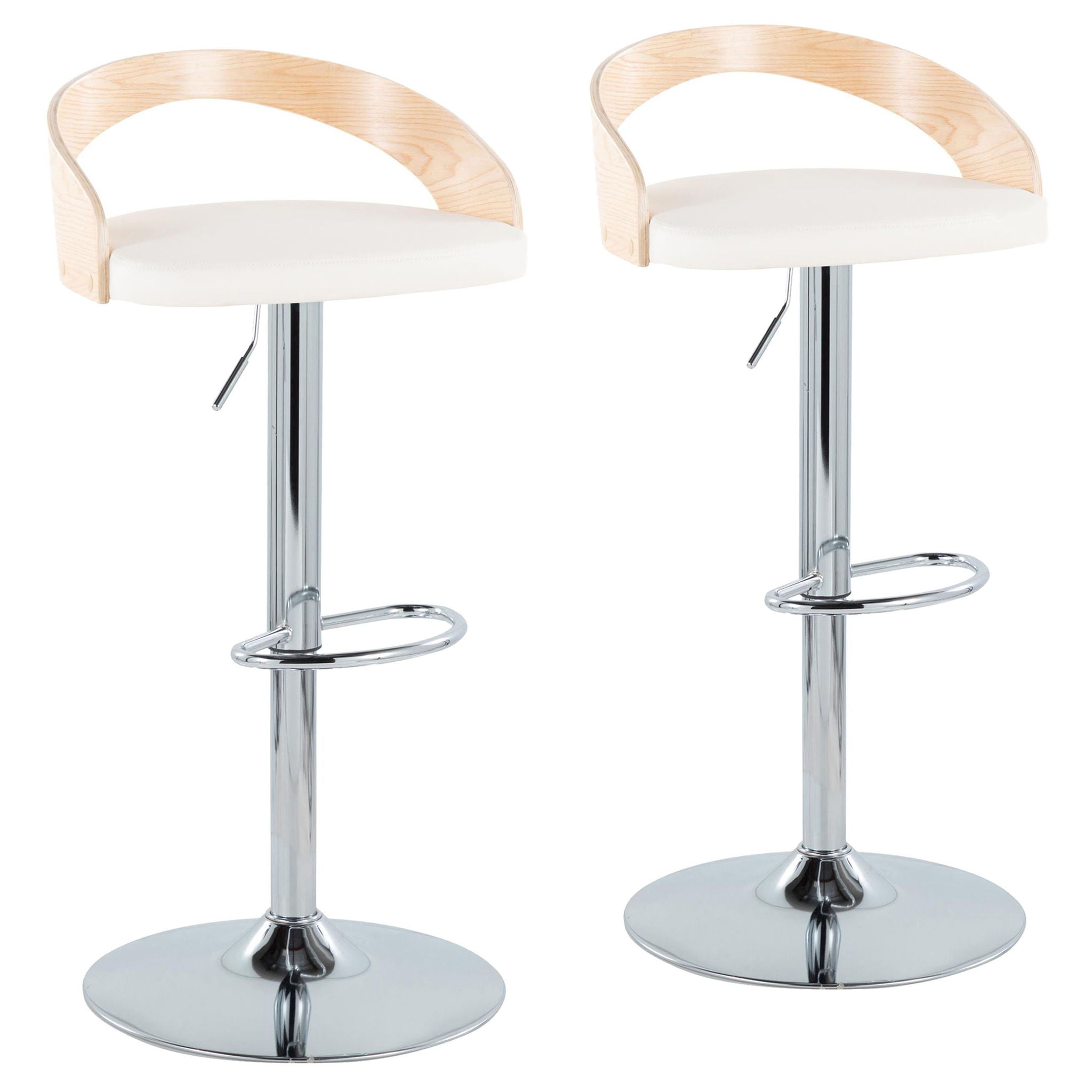 Grotto - Mid Century Modern Adjustable Height Barstool &amp; Swivel With Oval Footrest (Set of 2)