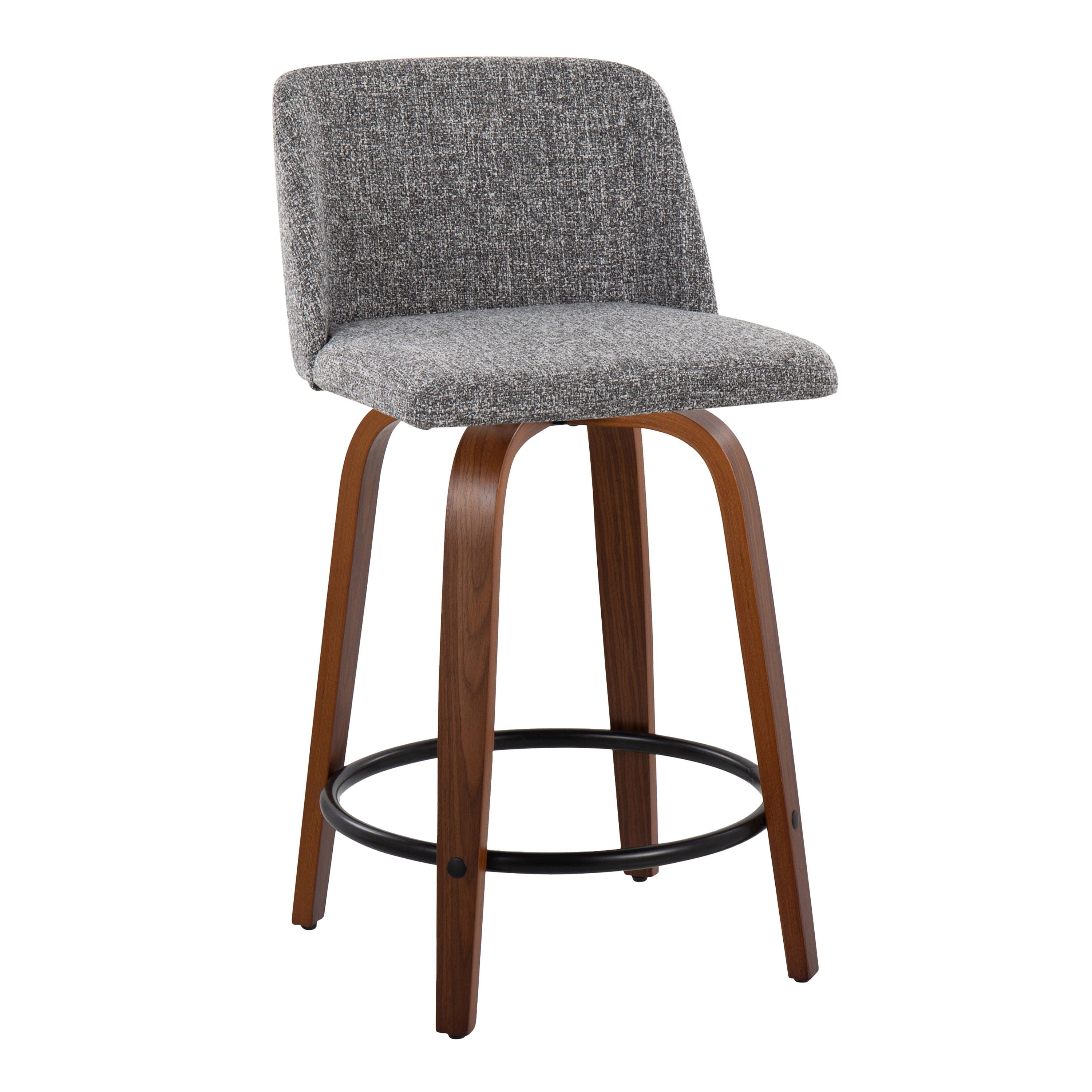 Toriano - Mid Century Modern, Fixed Height Counter Stool &amp; Swivel And Round Footrest (Set of 2)