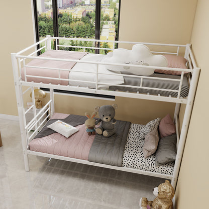 Metal Bunk Bed For Kids, Convertible Bedframe With Ladders &amp; Guardrail