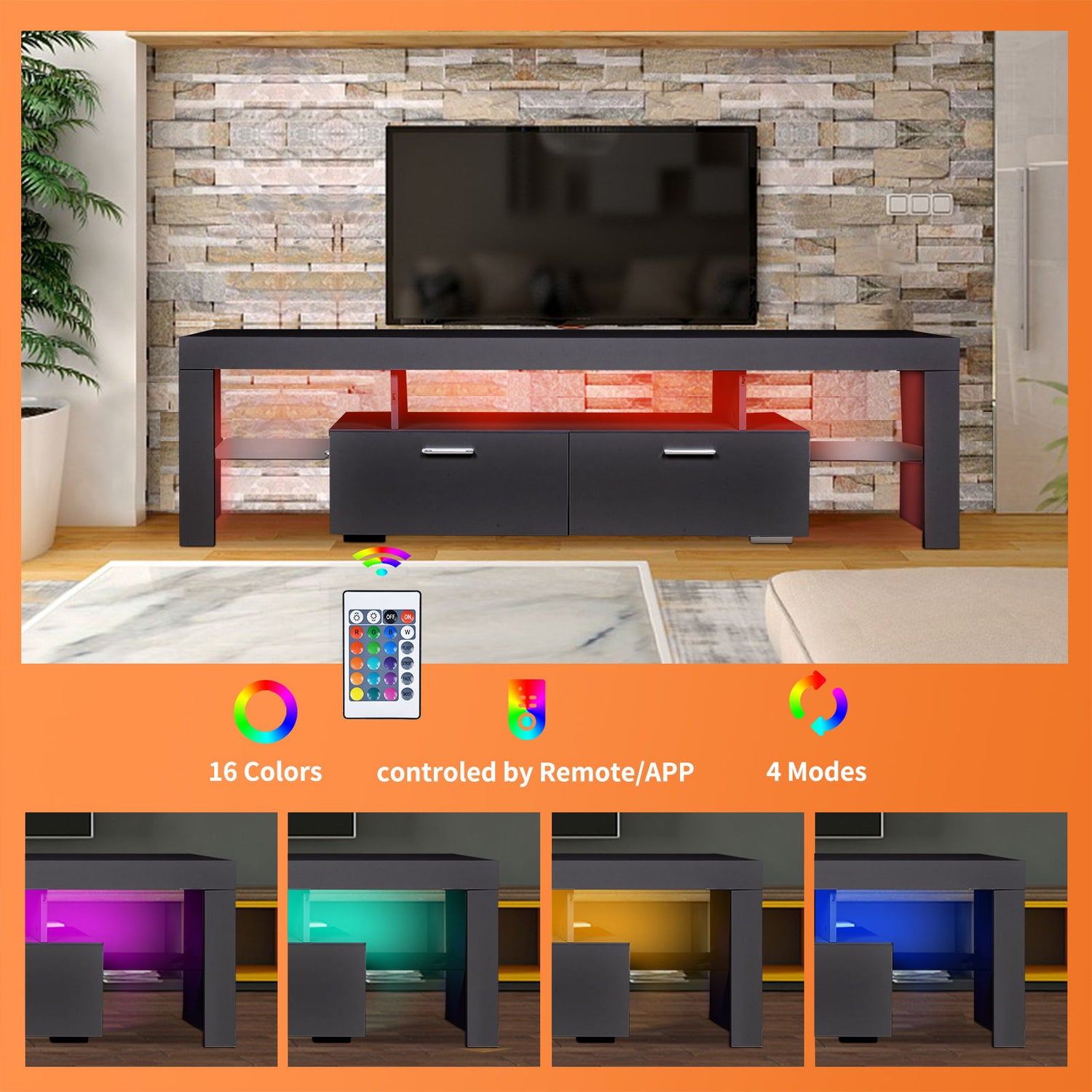 LED TV Stand Modern TV Stand With Storage Entertainment Center With Drawer TV Cabinet For Up To 75&quot; For Gaming Living Room Bedroom