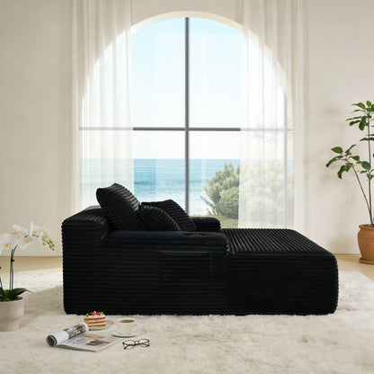 Convertible Chaise Lounge Chair With Wide Armrest &amp; Throw Pillows - Black