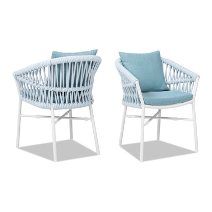 Maiden - Barrel Back Aluminum &amp; Rope Outdoor Patio Dining Chair, Sunproof Olefin (Set of 2)