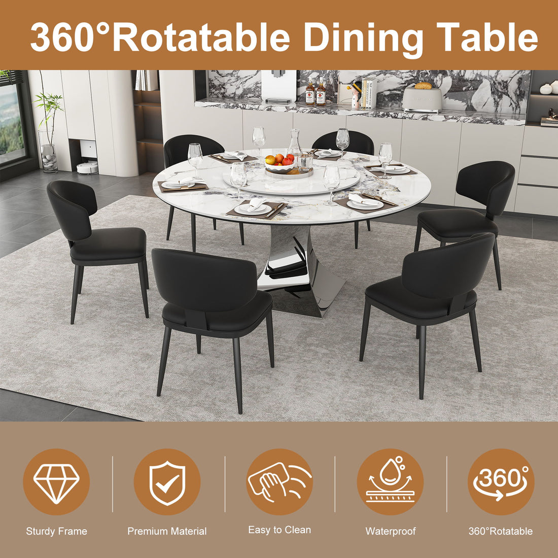 Round Dining Table &amp; 6 Chairs Set - Silver