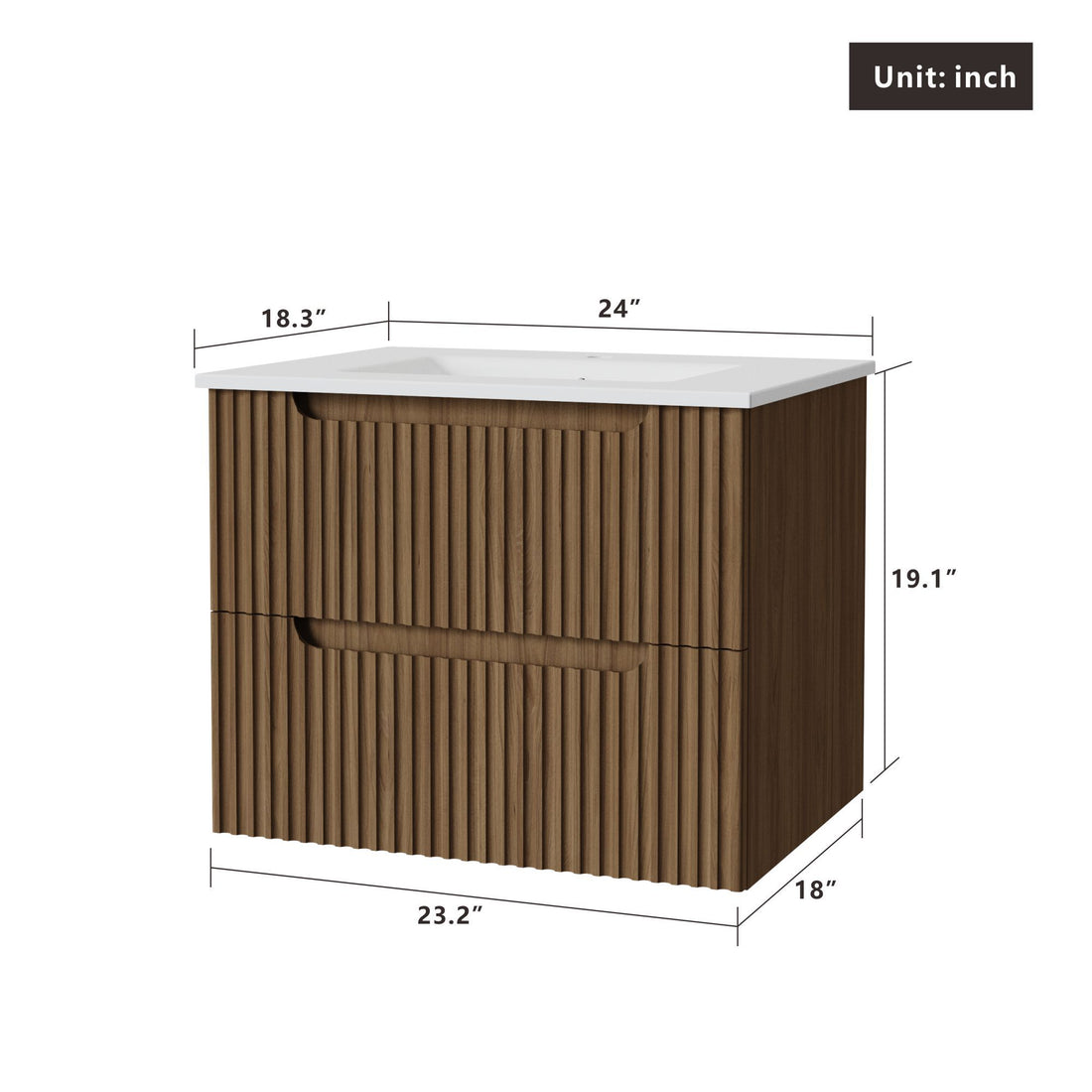 24&quot; Wall Mount Bathroom Vanity Cabinet With - White Basin Sink Combo Floating - Walnut