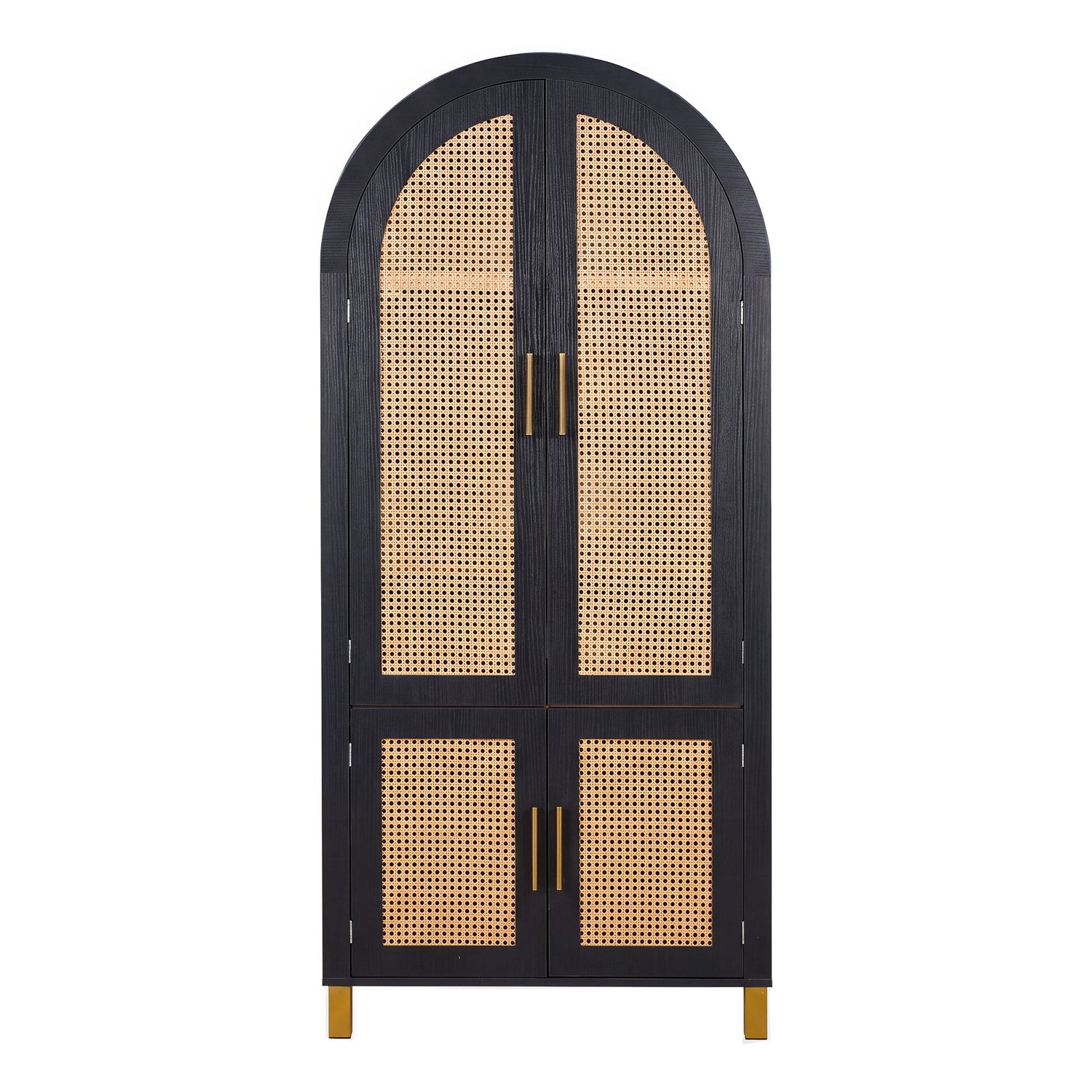 Tall Arched Cabinet With Rattan Doors &amp; Adjustable Shelves