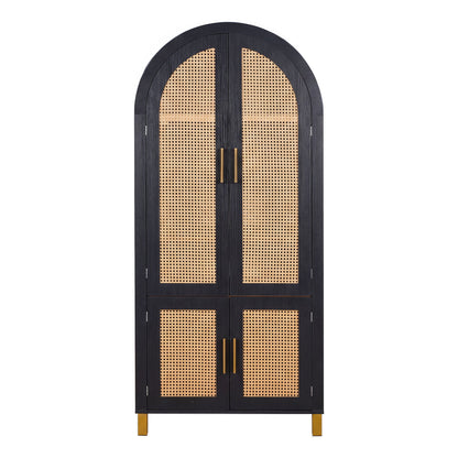 Tall Arched Cabinet With Rattan Doors &amp; Adjustable Shelves