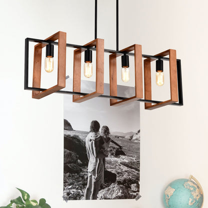 4 Light Kitchen Island Lights Pendant Light Farmhouse Dining Room Light Fixture, Rectangular Chandelier, 36&quot; Hanging Lighting For Living Room, Conference Room, Home Office - Matte Black