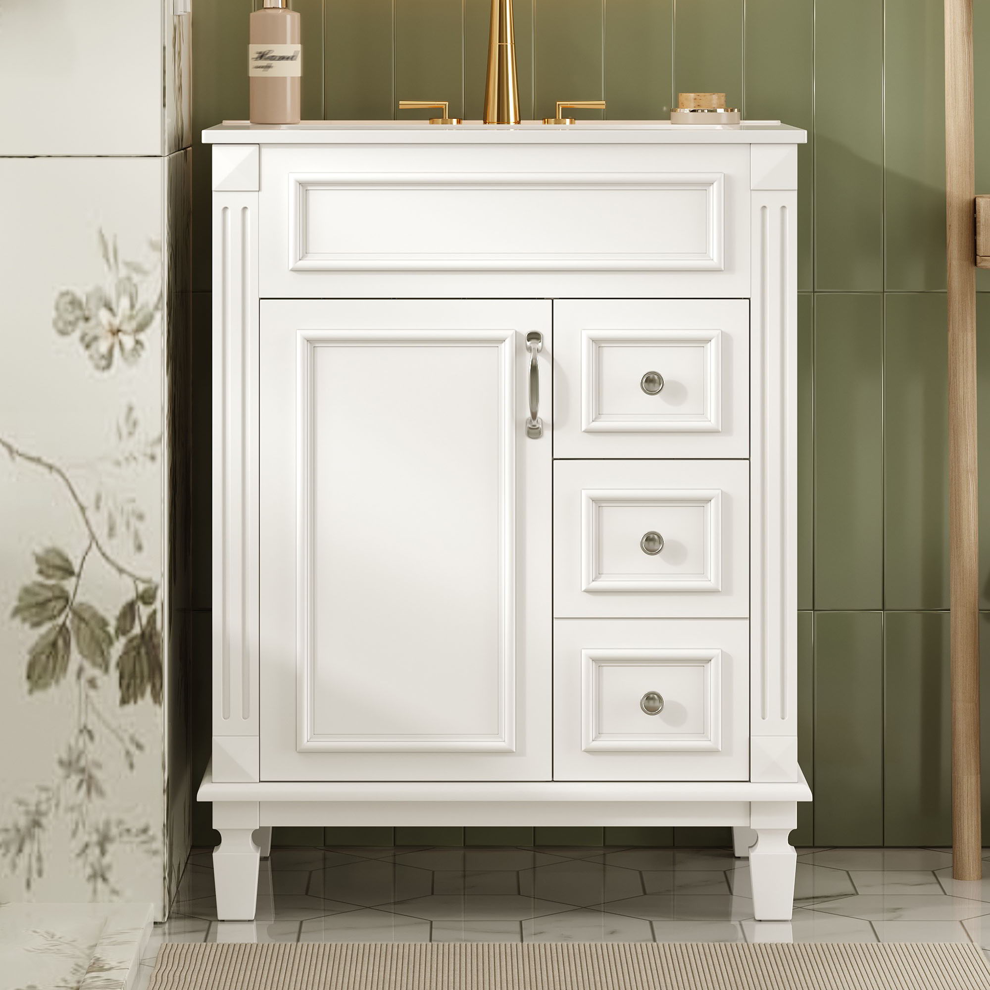Bathroom Vanity With Sink, Compact Cabinet &amp; 2 Drawers And Adjustable Shelf