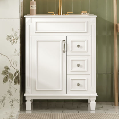 Bathroom Vanity With Sink, Compact Cabinet &amp; 2 Drawers And Adjustable Shelf