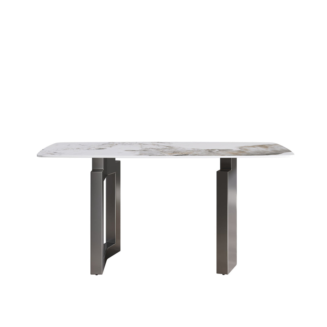 63&quot; Modern Artificial Stone Pandora White Curved Metal Leg Dining Table, 6 People - Antique White / Black