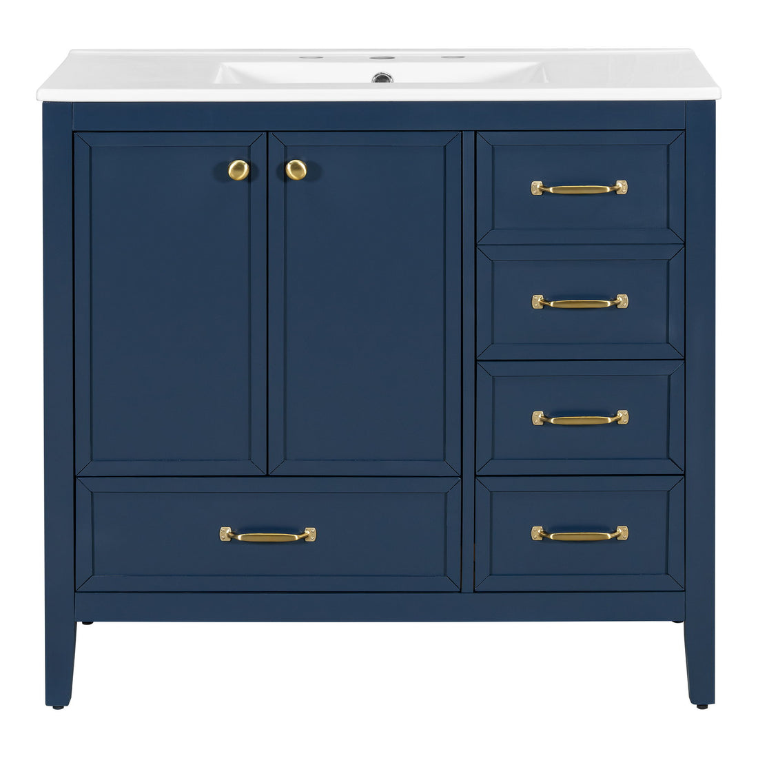 Elegant Vintage Bathroom Vanity &amp; Sink And Soft Closing Door, 4 Drawers Of Different Sizes Frame