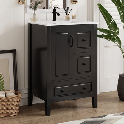 Retro Bathroom Vanity With Sink, Soft Closing Cabinet &amp; Drawers