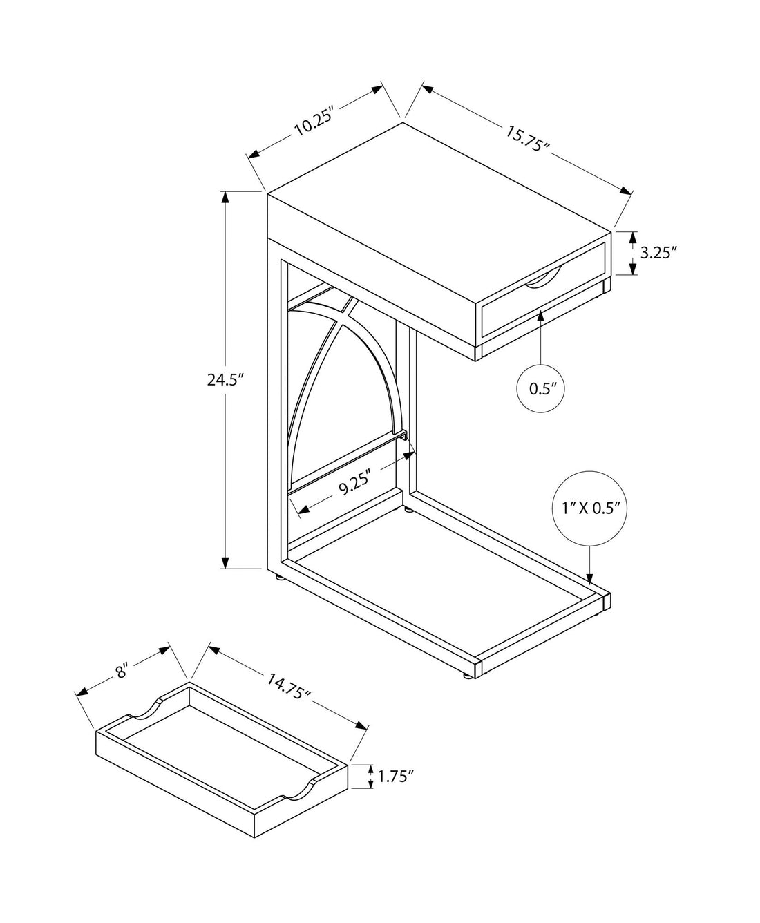 Accent Table, C - Shaped Glossy Contemporary &amp; Modern - White