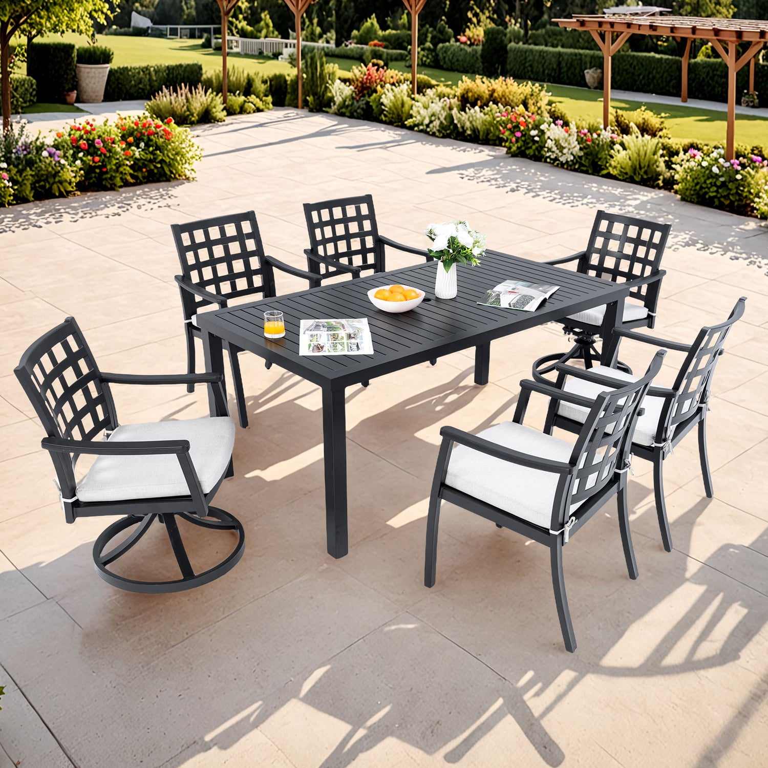 Modern Classic Outdoor Patio Dining Set, Rectangular Table &amp; Dining Chairs, Rust Free, Weather Resistant