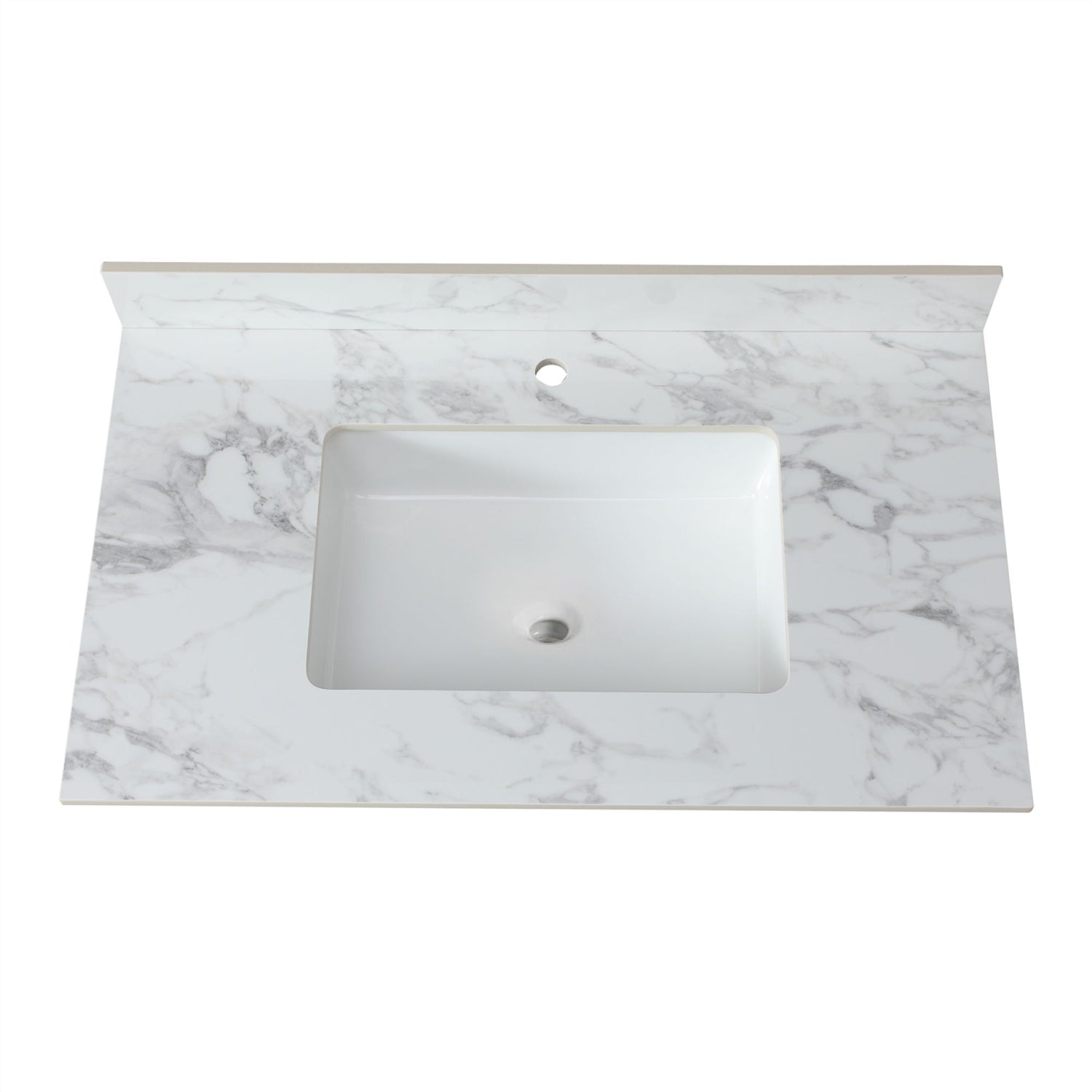 Elegant Bathroom Vanity Top With Rectangular Ceramic Sink And Backsplash