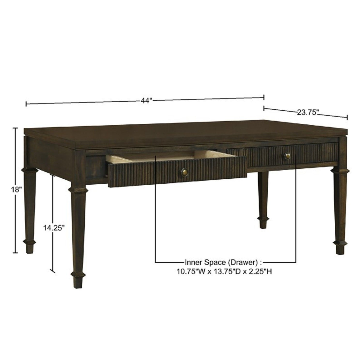 Fluted - 2 Drawer Coffee Table - Brown