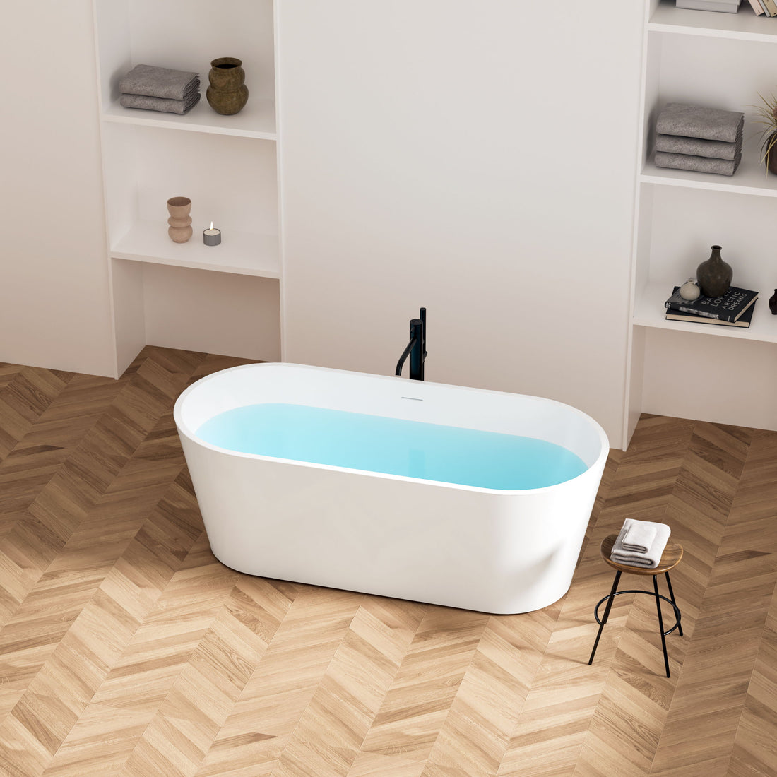 Freestanding Bathtub, Modern &amp; Contemporary Design Soaking Tub With Brushed Nickel Pop-Up Drain And Minimalist Design Overflow