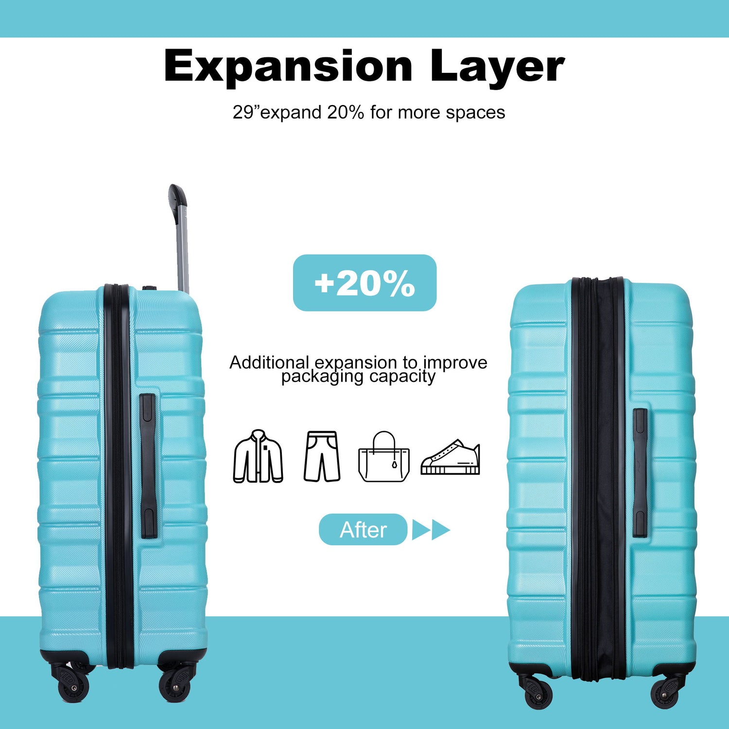 Expandable 3 Piece Luggage Sets Lightweight &amp; Durable Suitcase, Spinner Wheels, Tsa Lock
