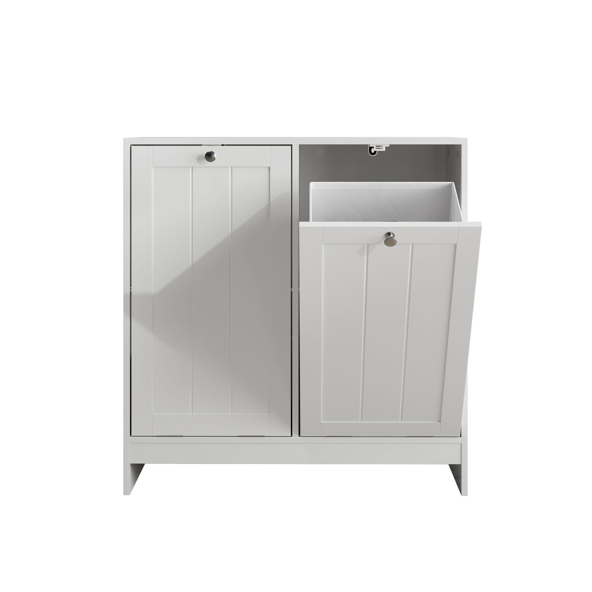 Tilted Laundry Hamper With Removable Basket, Hidden Storage Cabinet, Home Organizer For Bathroom - White