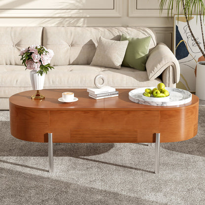 Lift Top Coffee Table With 360 Degree Marble Patterned Rotating Tray