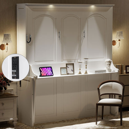 Murphy Bed With Desk, LED Lights &amp; USB Charging Station