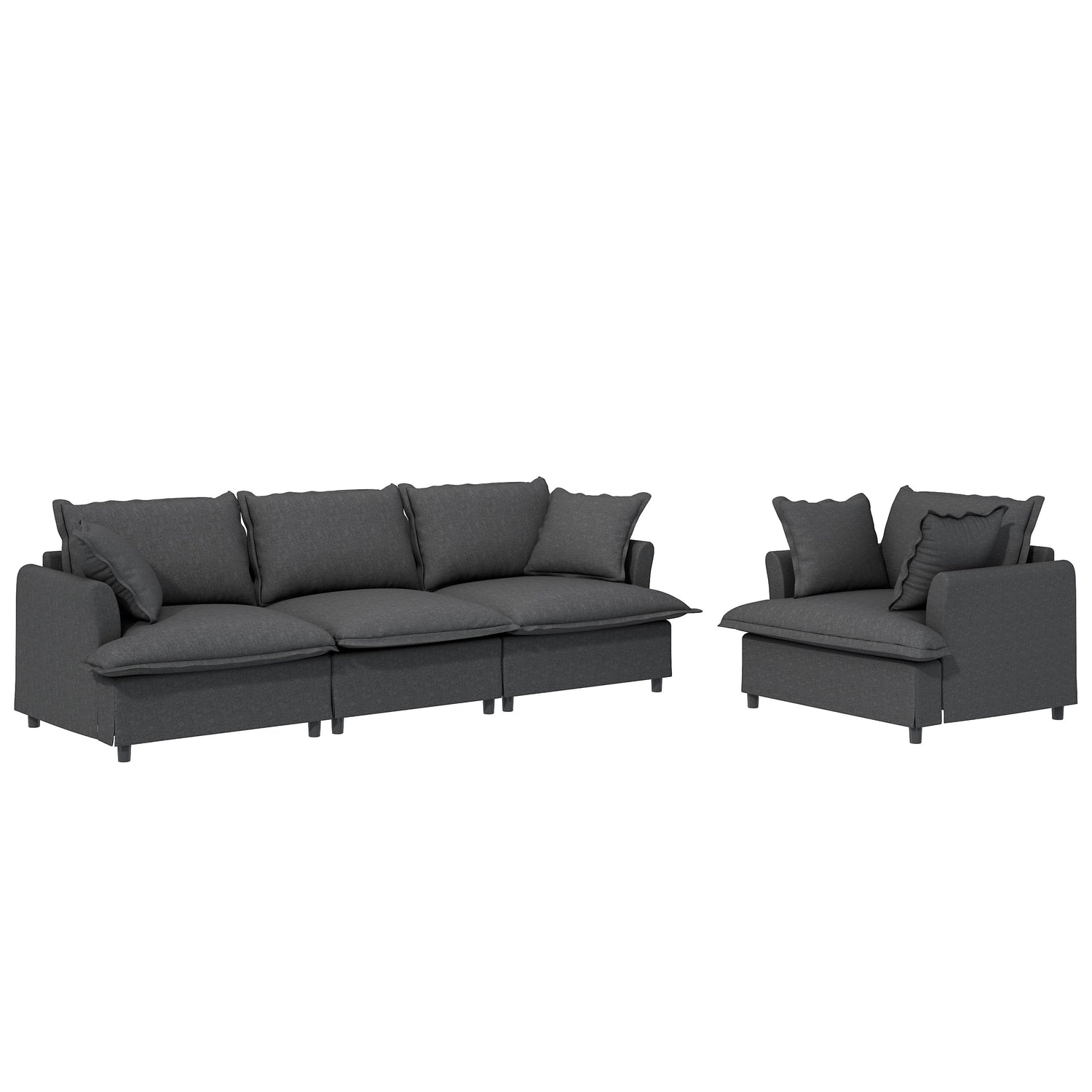 Living Room Set Modular Sectional Couch, Upholstered Sofa &amp; Armchair &amp; Movable Ottoman