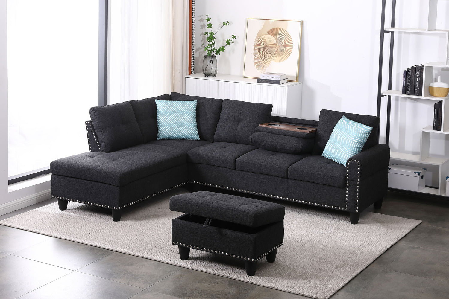 Alger - Left Hand Facing Sofa &amp; Chaise With Ottoman