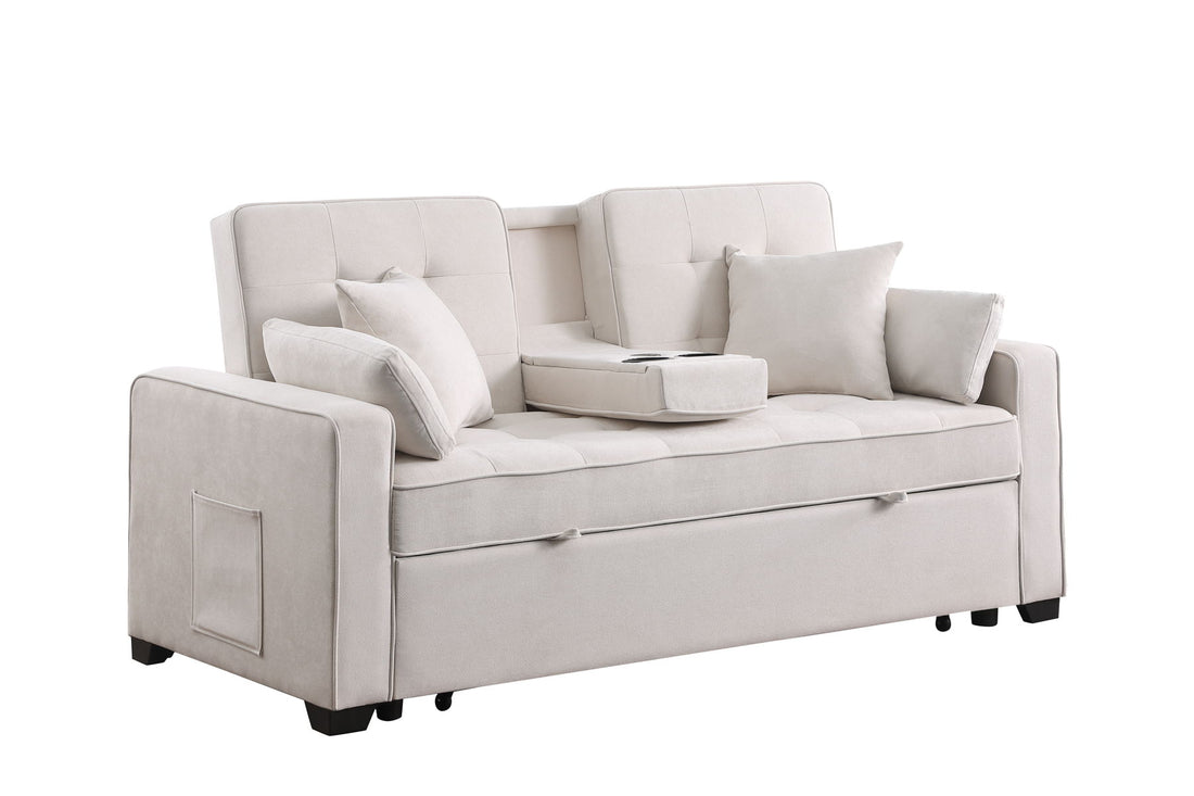 Cody II - 69.5&quot;W Woven Fabric Convertible Sleeper Loveseat with Cup Holder