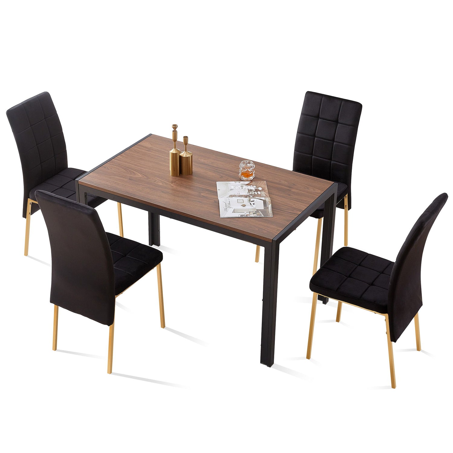 5 Pieces Dining Set Including Velvet High Back Golden Color Legs Nordic Dining Chair &amp; Creative Design Dining Table