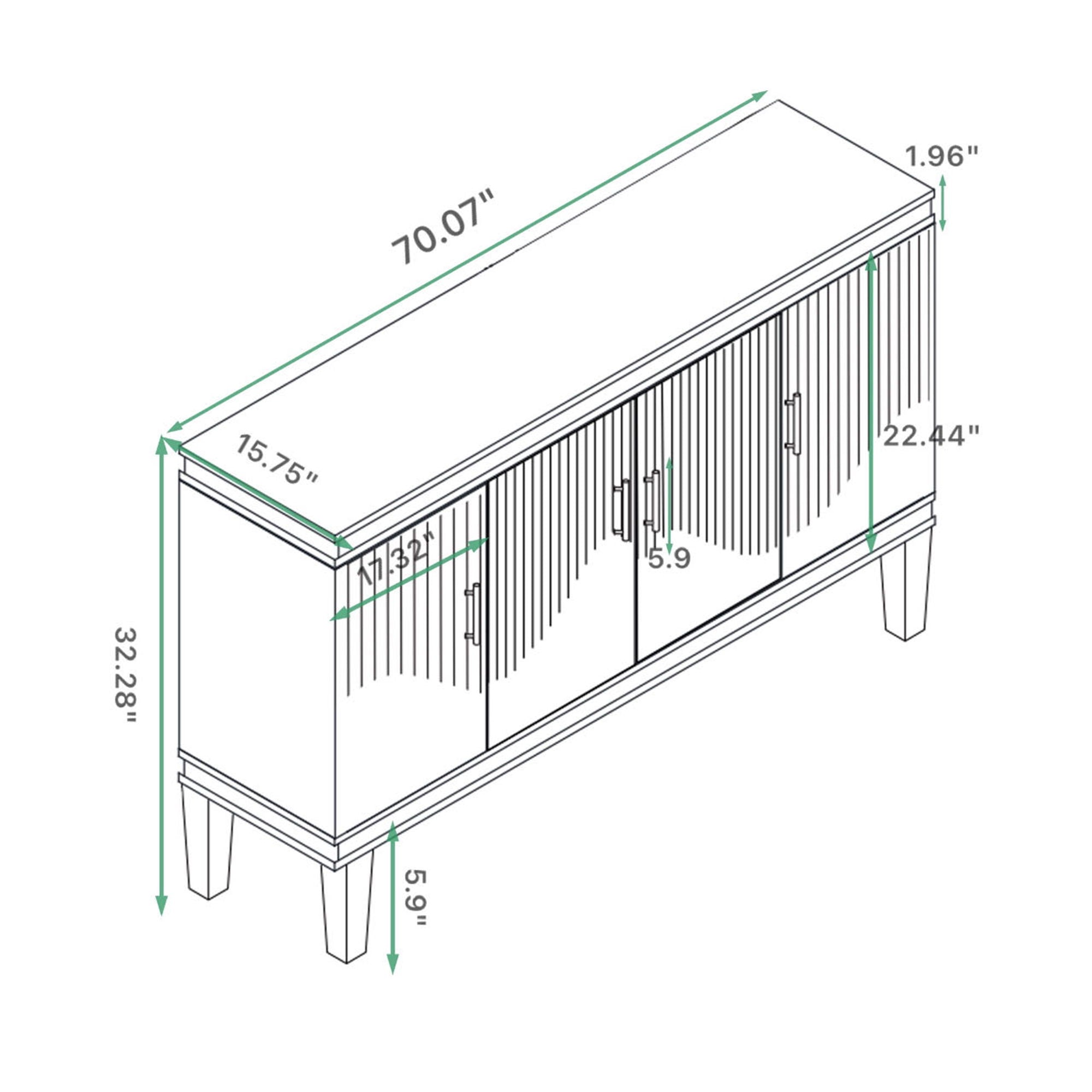 4 Door Cabinet With Adjustable Shelves, Large Storage For Living Room - Champagne
