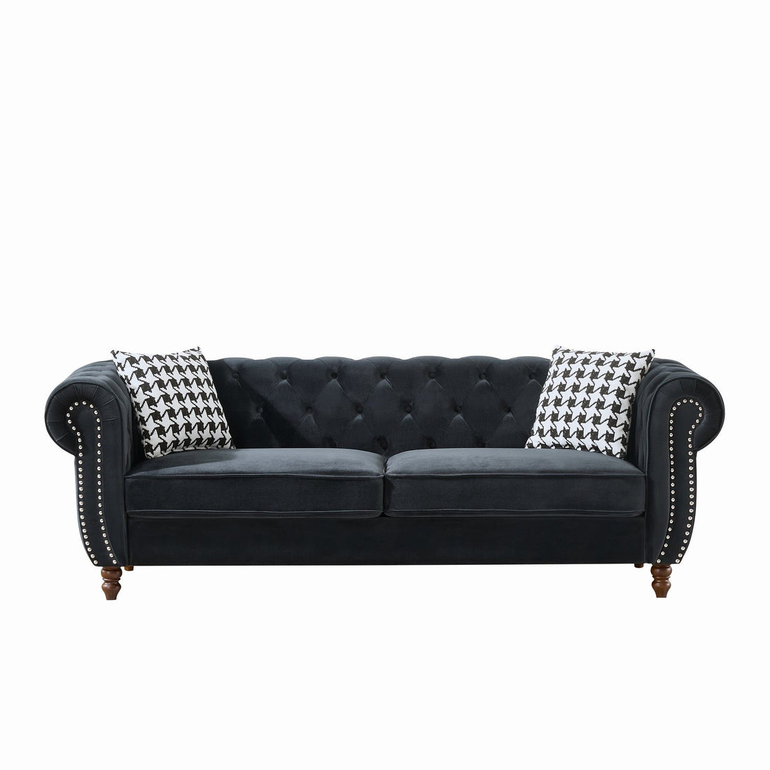 Chesterfield Velvet Upholstery Fabric Sofa With Roll Armrest &amp; Nailhead