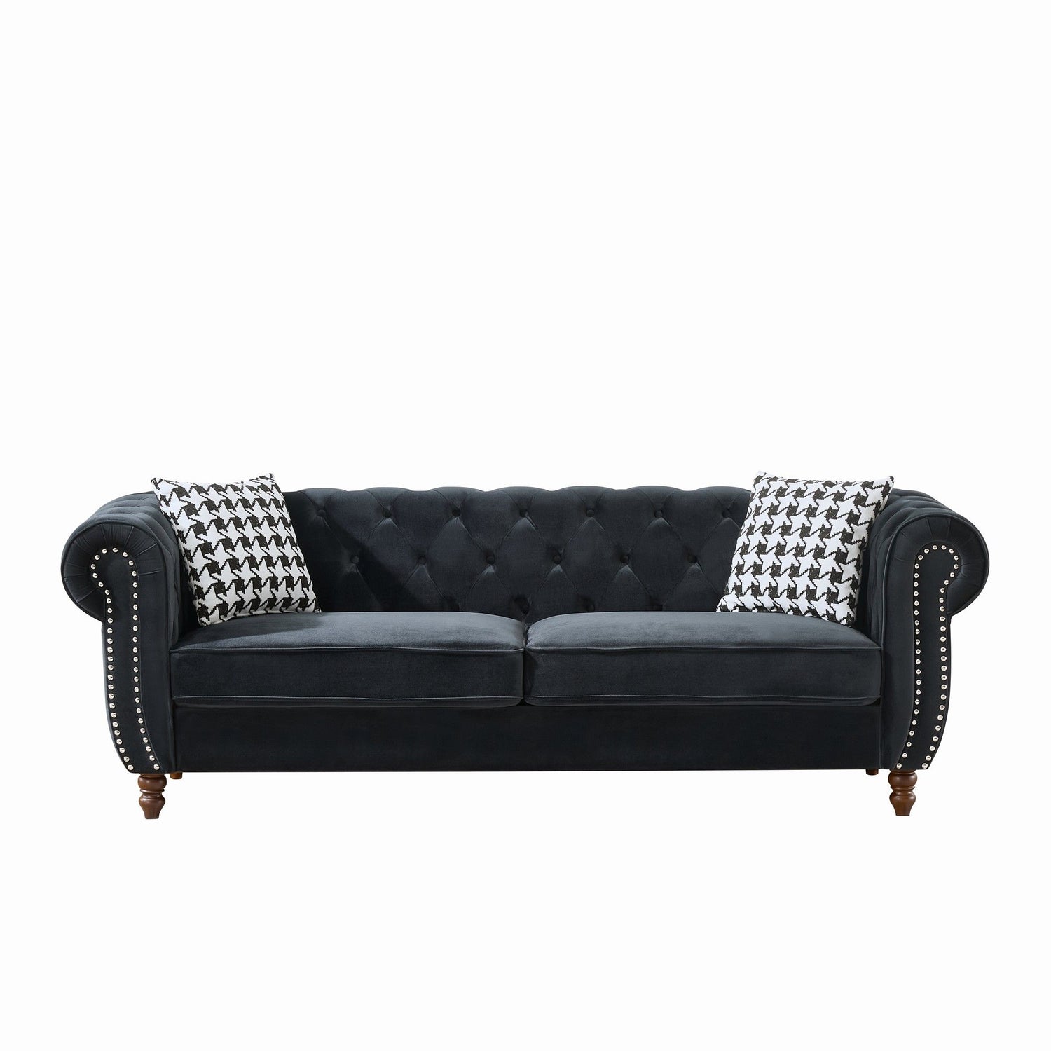Chesterfield Velvet Upholstery Fabric Sofa With Roll Armrest &amp; Nailhead