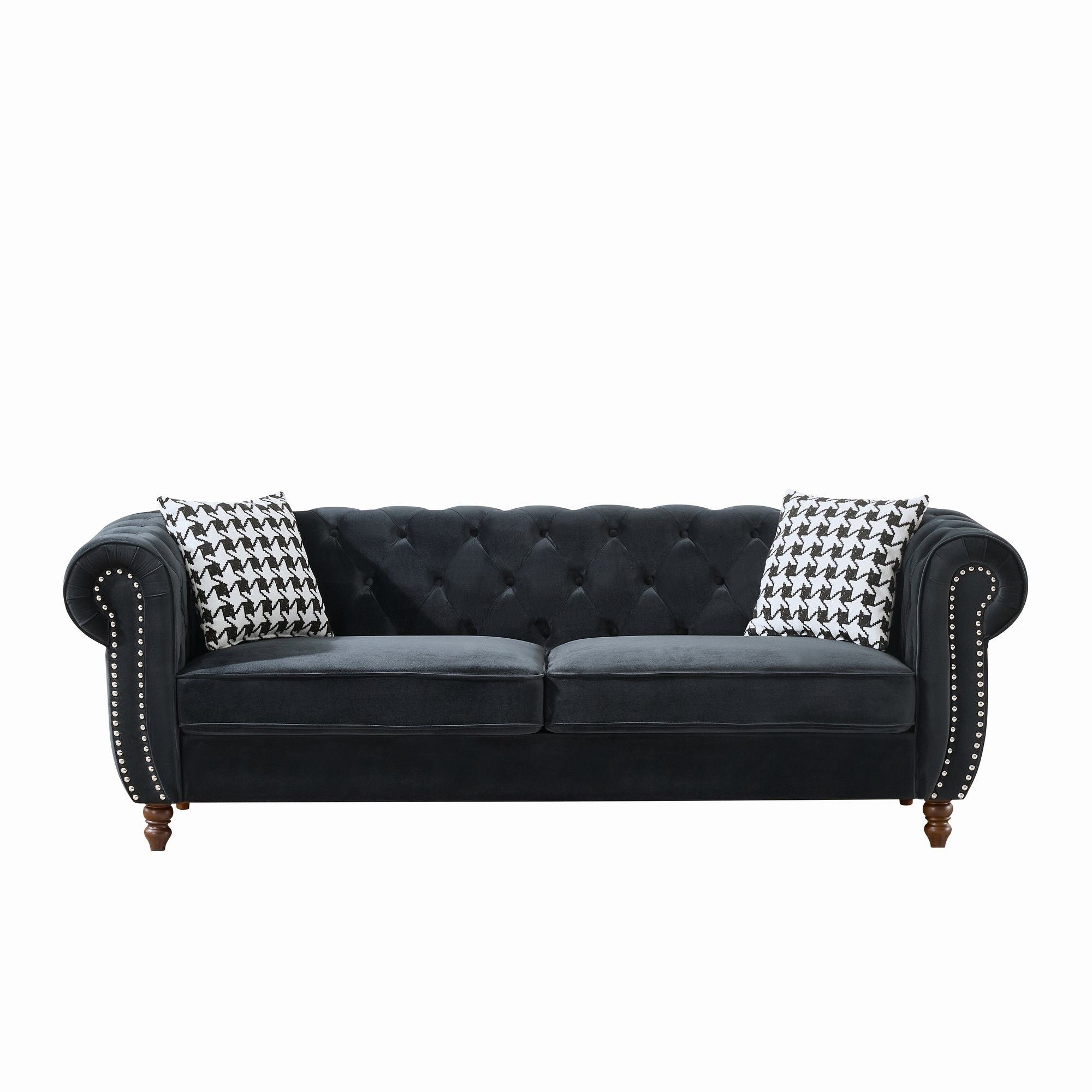 Chesterfield Velvet Upholstery Fabric Sofa With Roll Armrest &amp; Nailhead