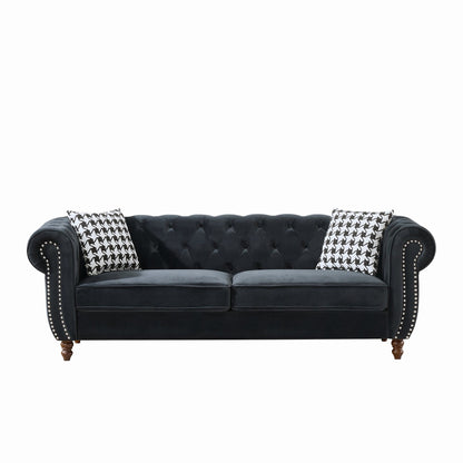 Chesterfield Velvet Upholstery Fabric Sofa With Roll Armrest &amp; Nailhead