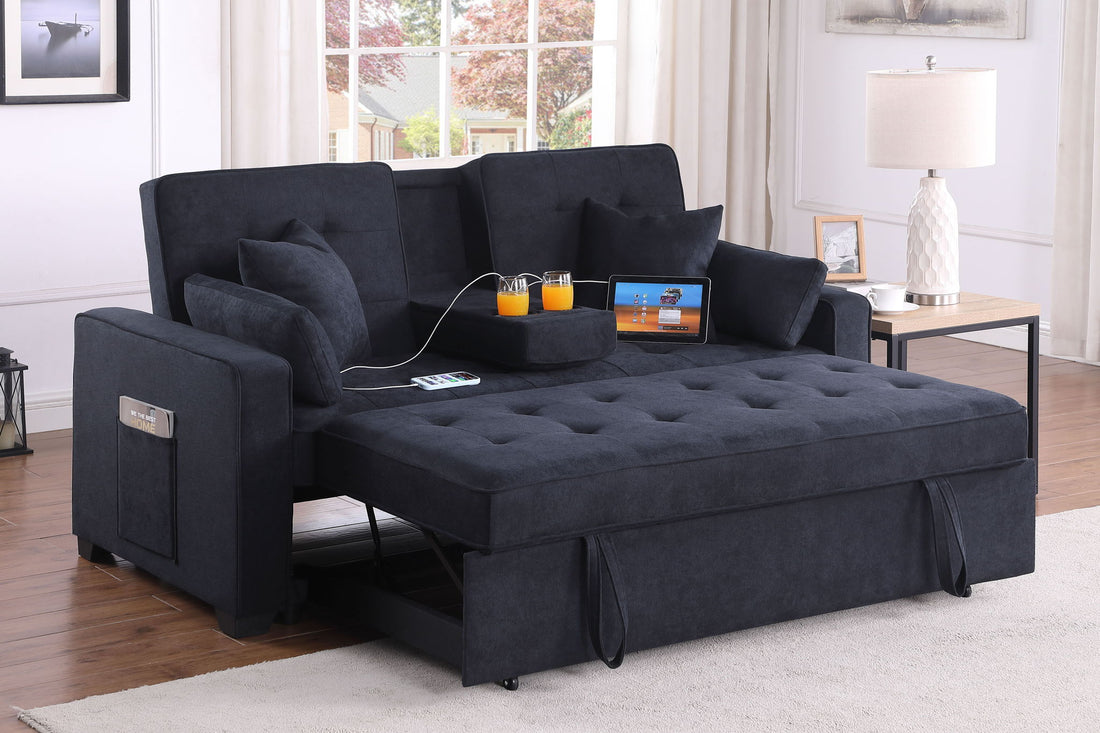 Cody II - 69.5&quot;W Woven Fabric Convertible Sleeper Loveseat with Cup Holder