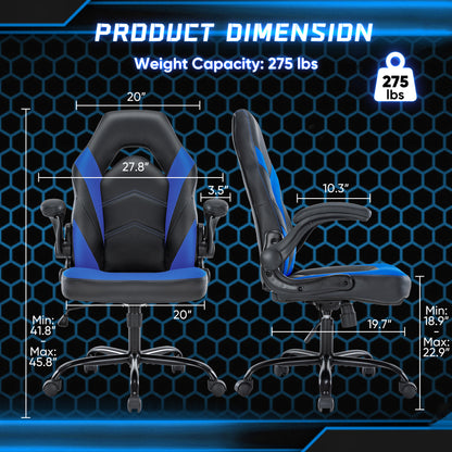 Sweetcrispy Gaming Chair - PU Leather Computer Chair Ergonomic Office Chair with Lumbar Support, Height Adjustable Rolling Desk Chairs with Flip-up Armrests