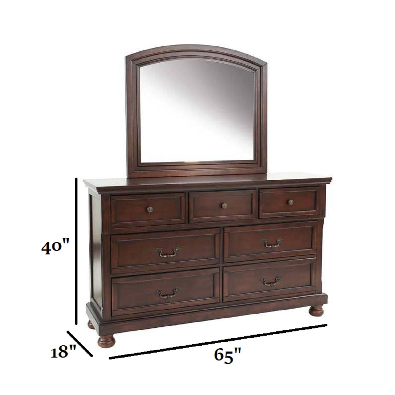 Dresser With 3 Small &amp; 4 Large Drawers, Round Knobs, Bedroom Furniture - Cherry