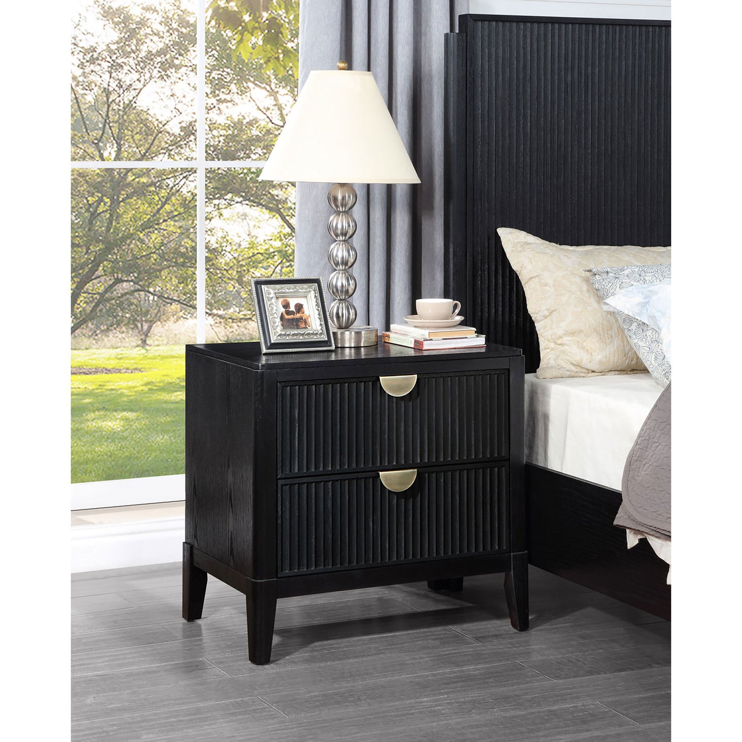 Mason - 2 Drawer Nightstand With Fluted Design - Black