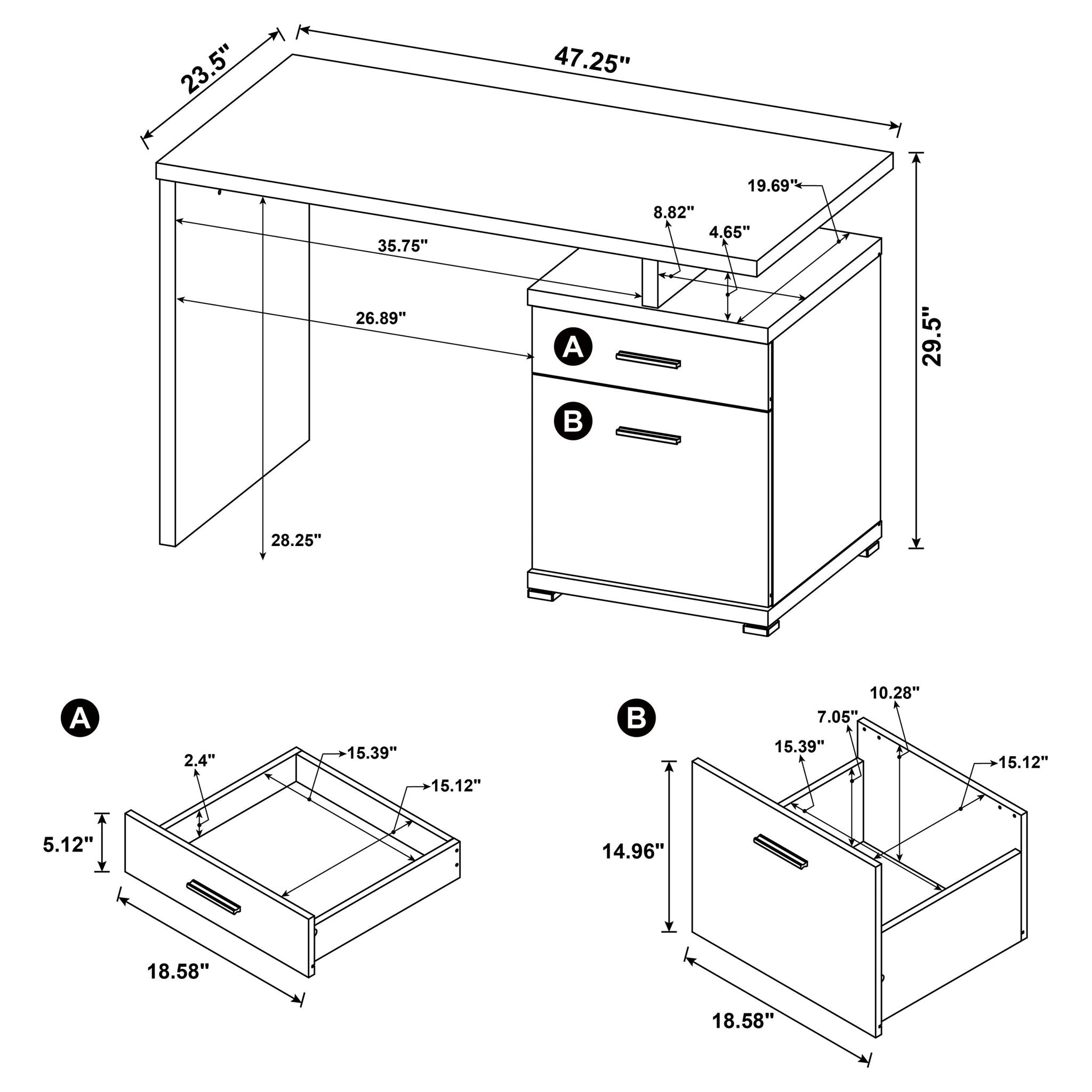 2 Drawer Reversible Office Desk With Modular Design - White