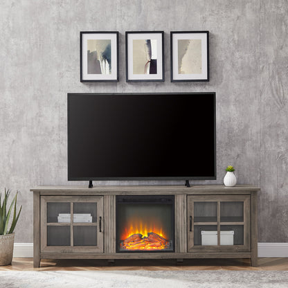 Modern Farmhouse 2 Door Glass Windowpane 70&quot; TV Stand For 80&quot; TVs
