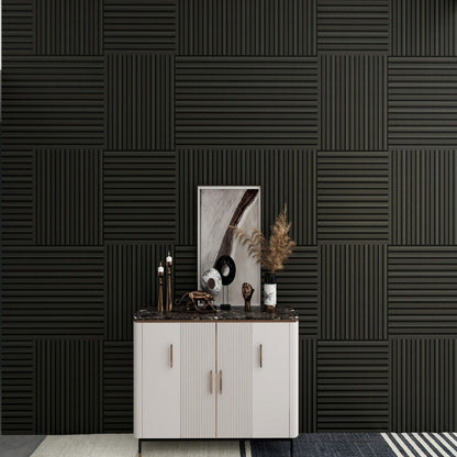 Acoustic Panels With Strip Design, Sound Absorbing Wall &amp; Ceiling Panels (Set of 4) - Matt Black