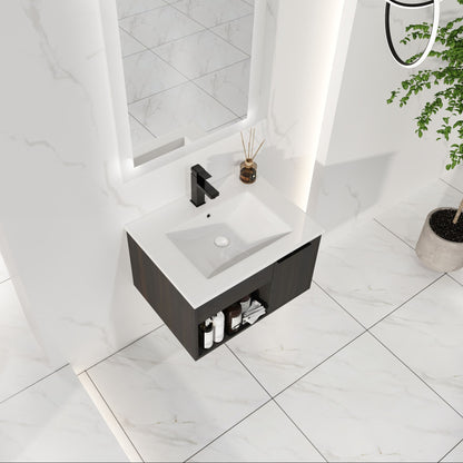 Wall Mounted Floating Bathroom Vanity With Open Shelf &amp; Soft Close Door