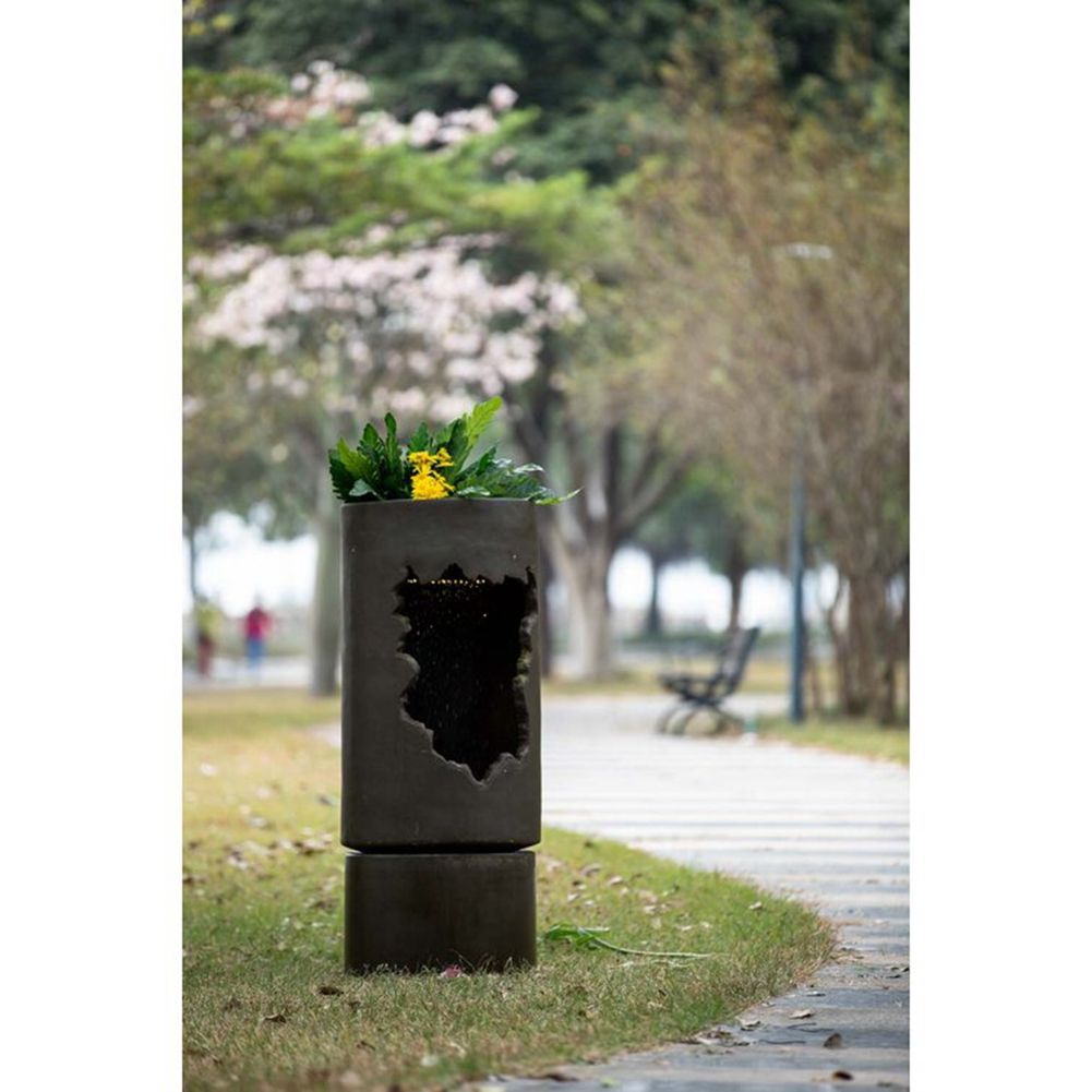 Large Outdoor Water Fountain With Light, Contemporary Calming Elegance Cement Water Feature, Available Flowers Diy For Garden Patio &amp; Backyard - Brown