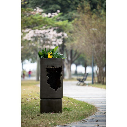 Large Outdoor Water Fountain With Light, Contemporary Calming Elegance Cement Water Feature, Available Flowers Diy For Garden Patio &amp; Backyard - Brown